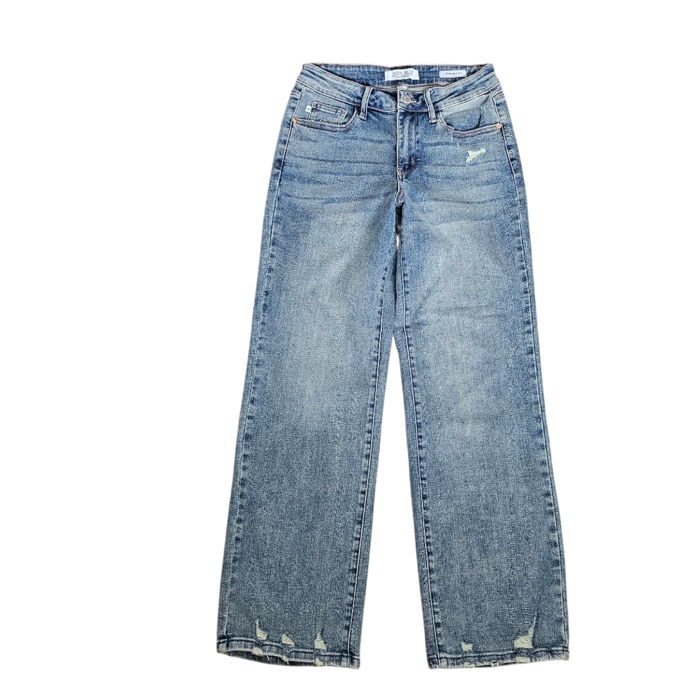 Judy Blue Straight Leg Jeans Size 5/27 Lightly Distressed Medium Wash Stretch - Picture 1 of 9